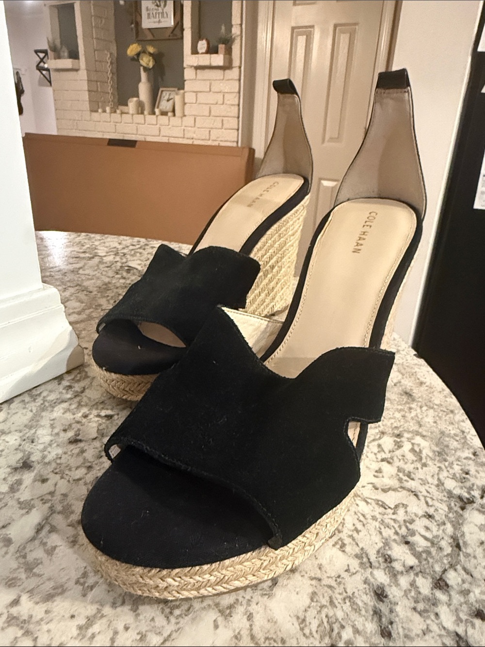 Cole Haan Black Suede Espadrille Wedge Sandals size 9